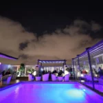 Pool at nighttime with lighting